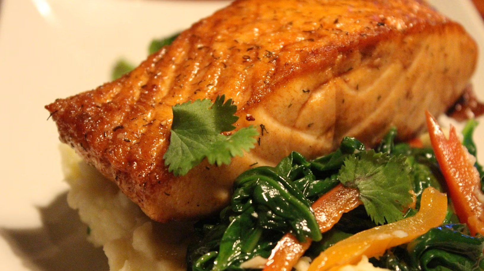 Grilled salmon fillet, premium plated quality