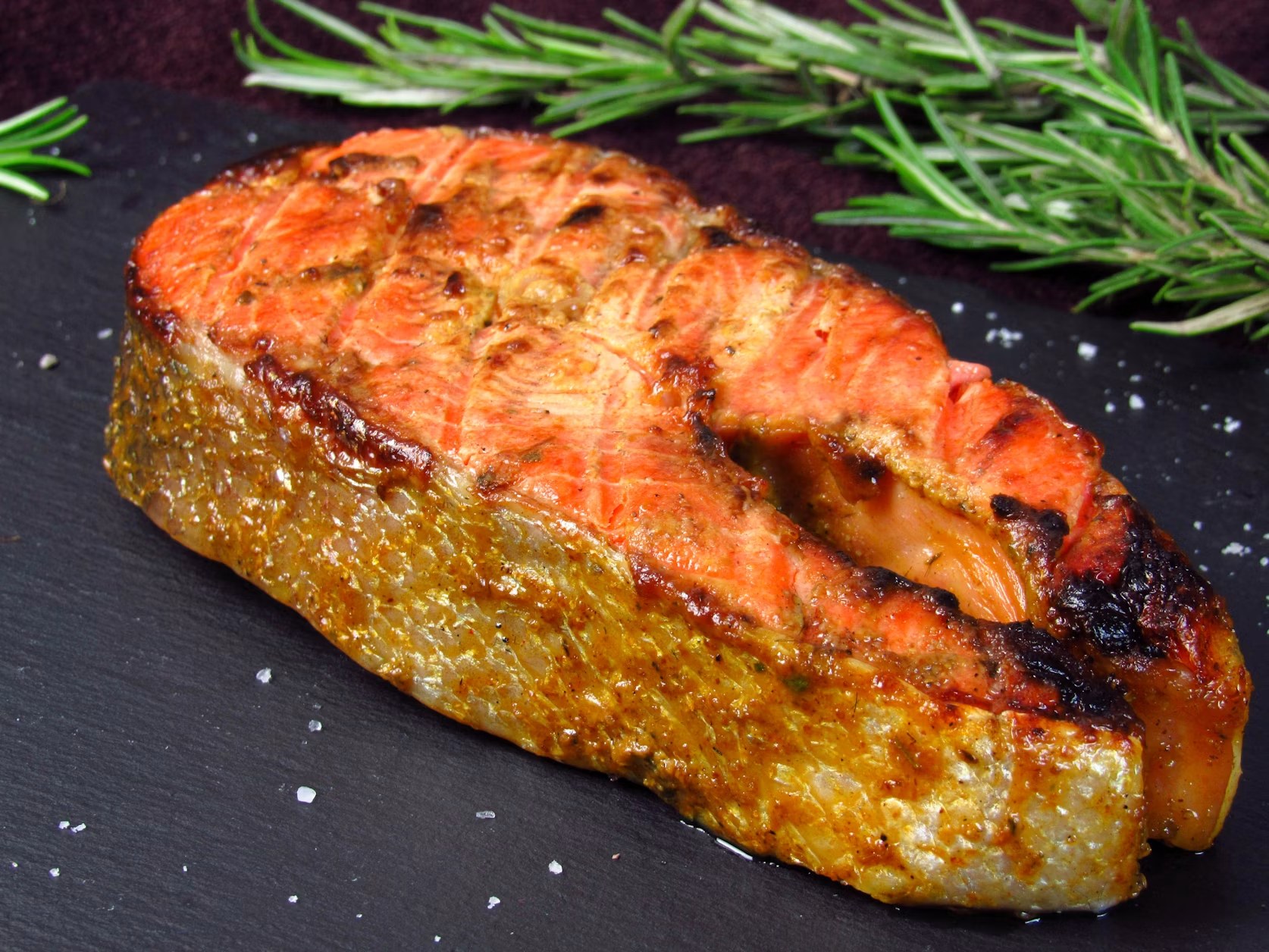 Grilled salmon steak, export-grade quality